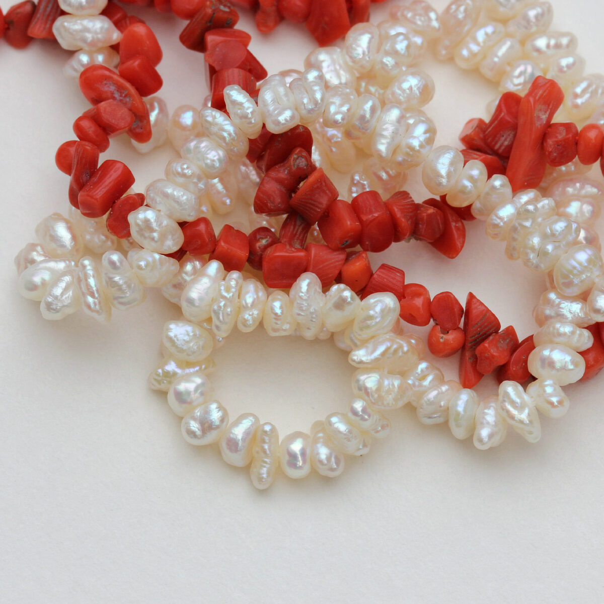 Natural Red Coral And Pearls Beads