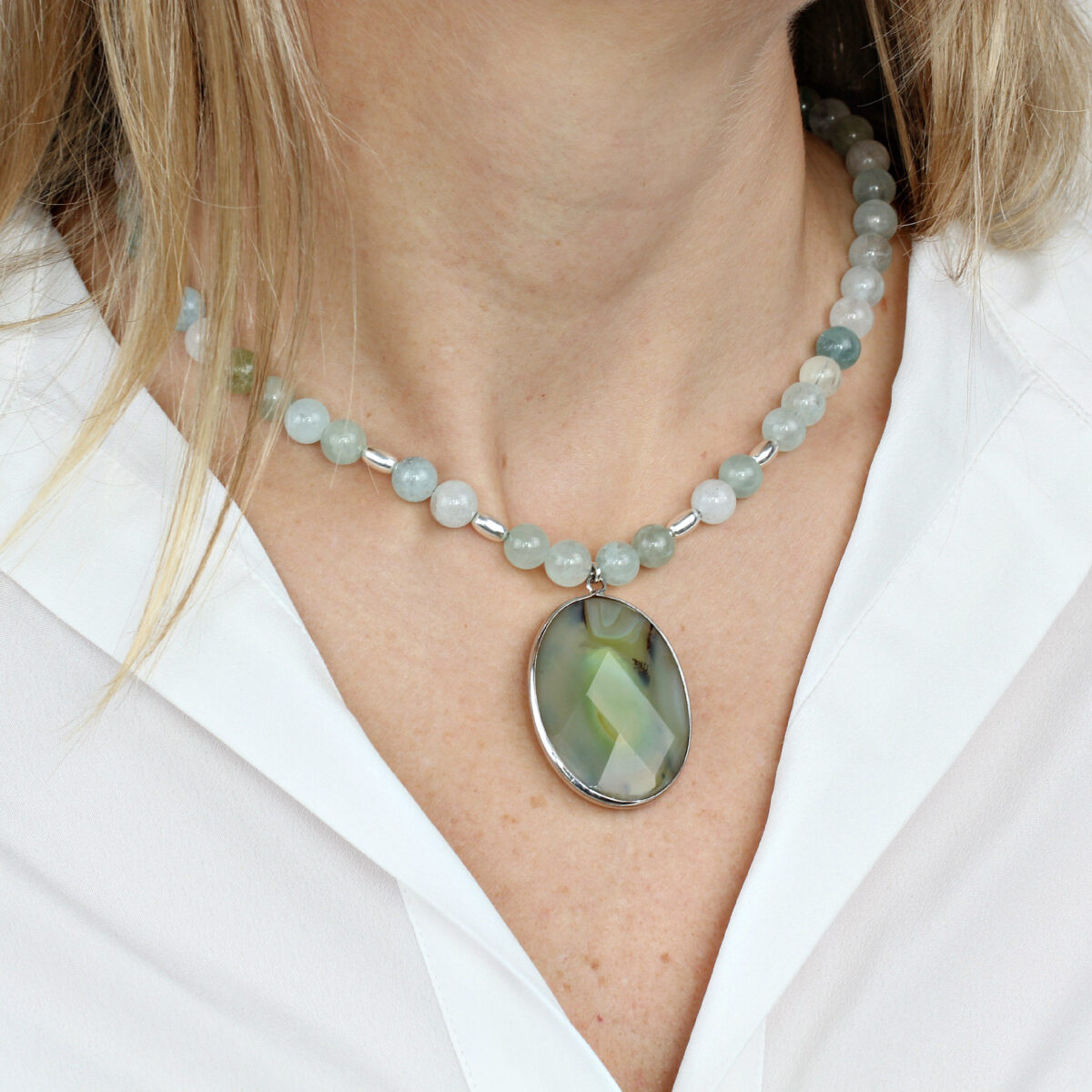 Agate And Aquamarine Short Necklace - Image 2