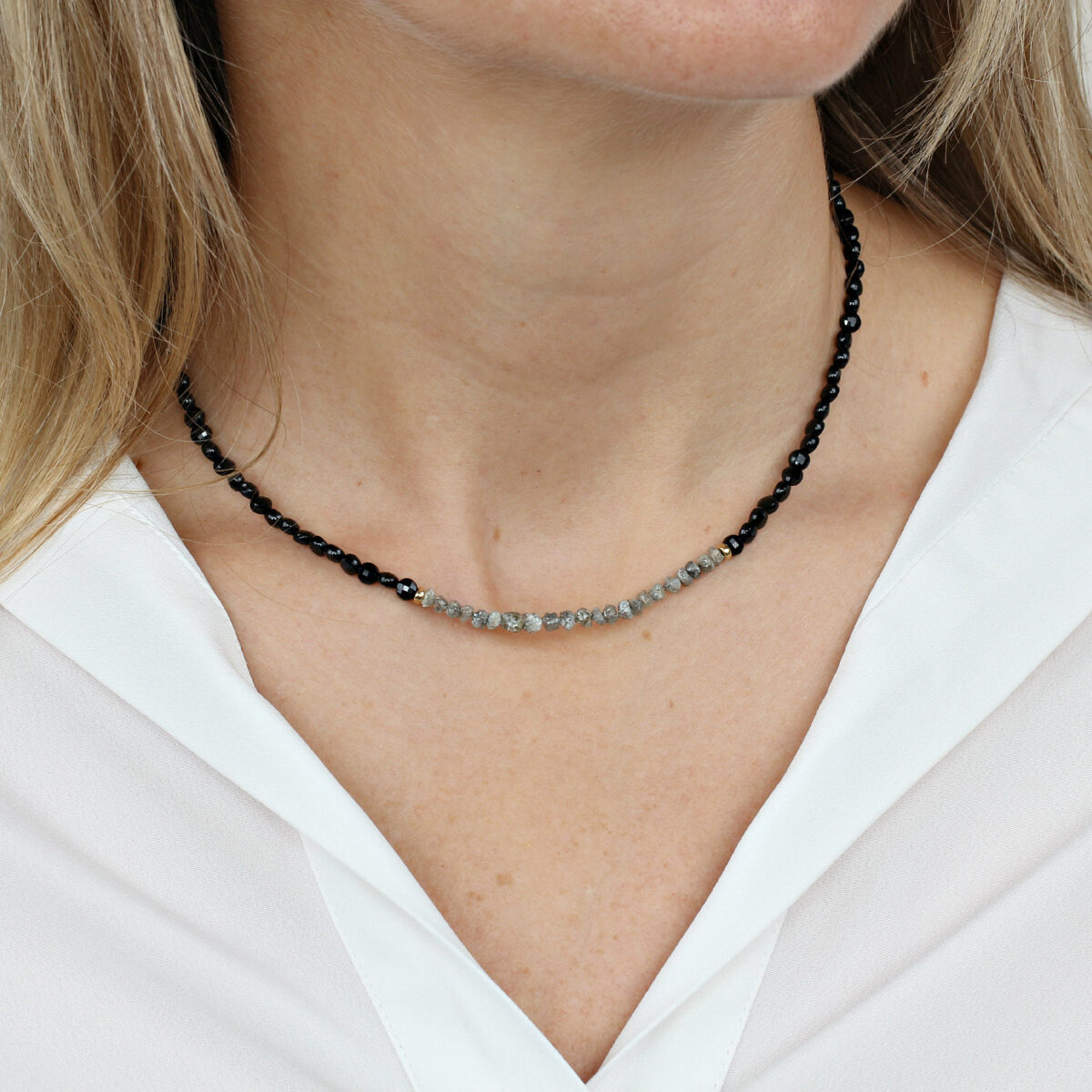 Rough Diamonds and Black Spinel Choker Necklace - Image 2