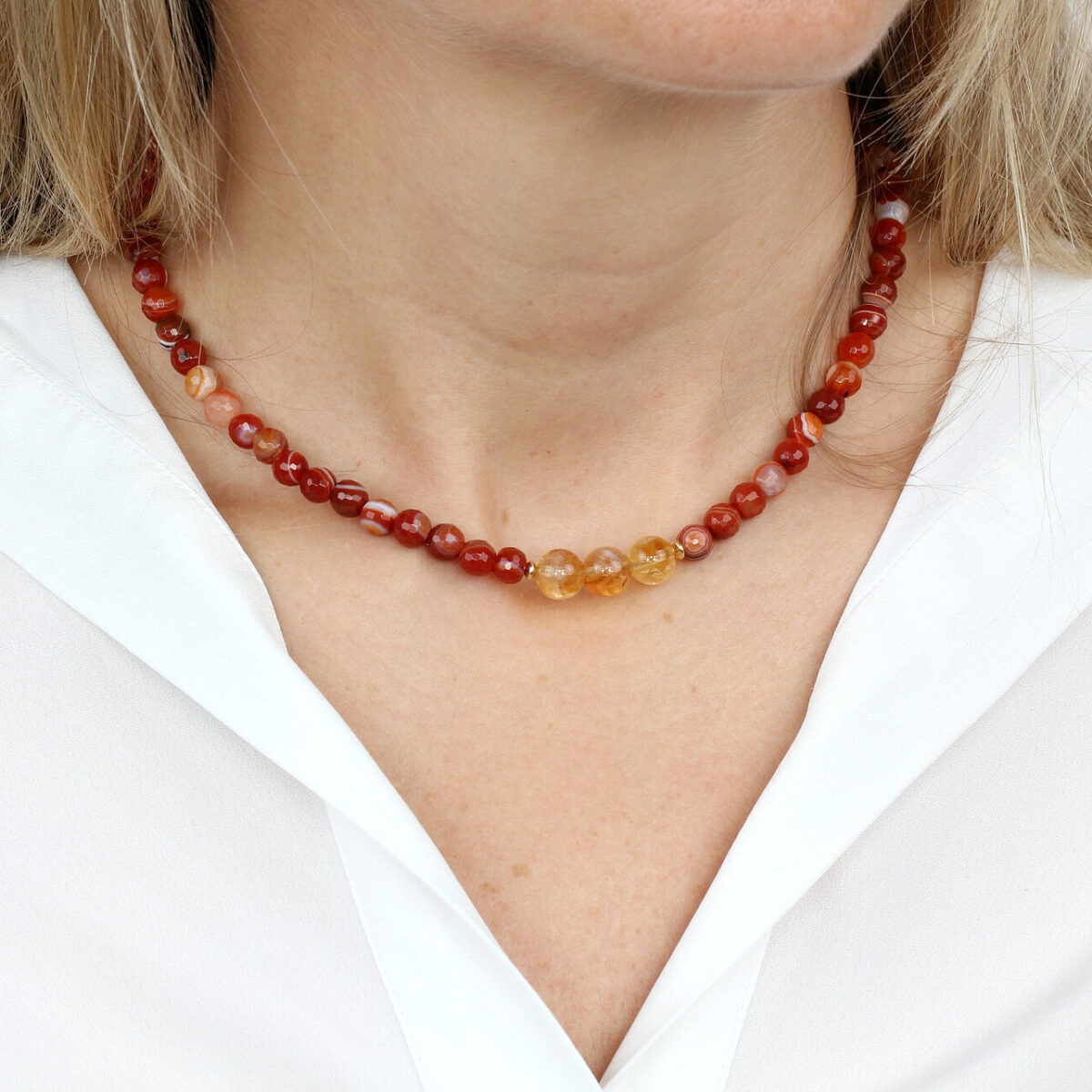 Red Agate and Citrine Choker Necklace