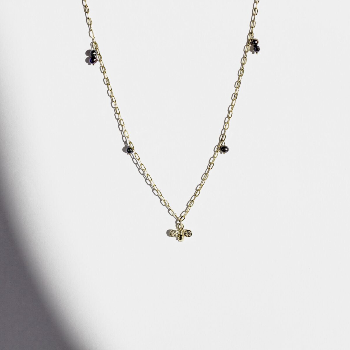 Peacock Pearl and Lucky Bee 14K gold-filled necklace